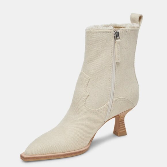 NEW DOLCE VITA Austin Kitten Heel Booties in Ivory Denim for women 725 4j2 - Picture 4 of 4